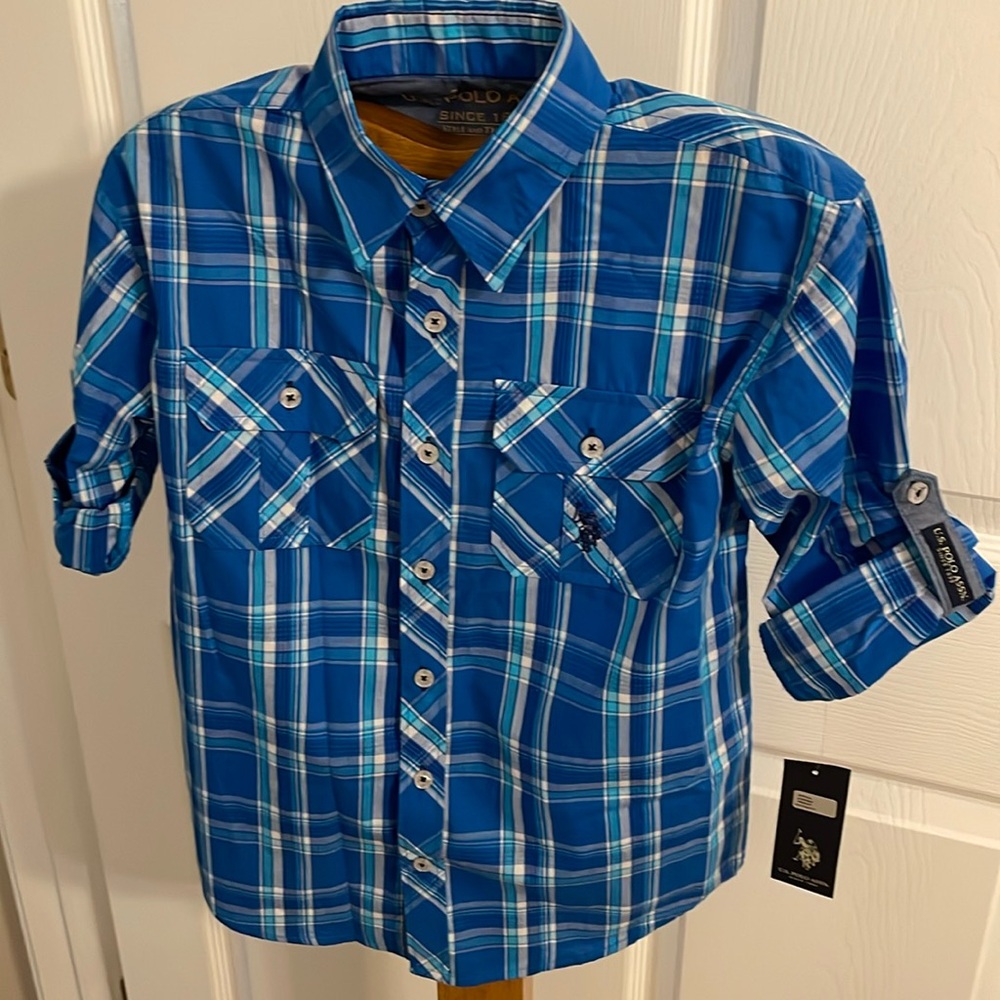 Blue plaid boys shirt